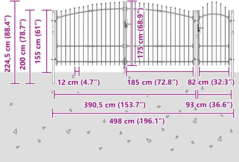 Sodo vartai WOERDEN 175 x 500 cm Užrakintas Plienas Pilka
