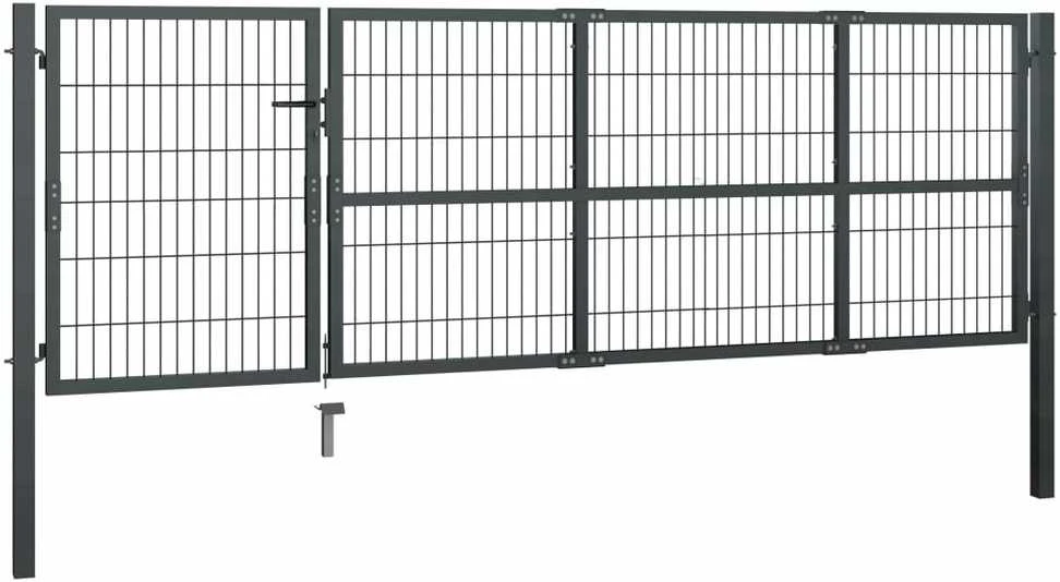 Sodo vartai su stulpais, antracito sp., 350x100 cm, plienas