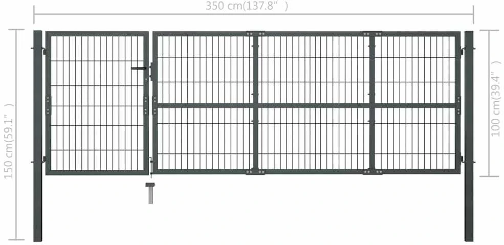 Sodo vartai su stulpais, antracito sp., 350x100 cm, plienas