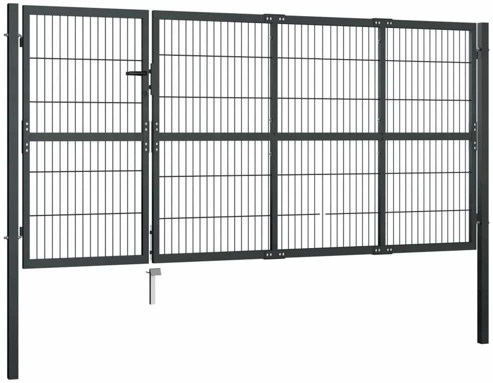 Sodo vartai su stulpais, antracito sp., 350x120 cm, plienas