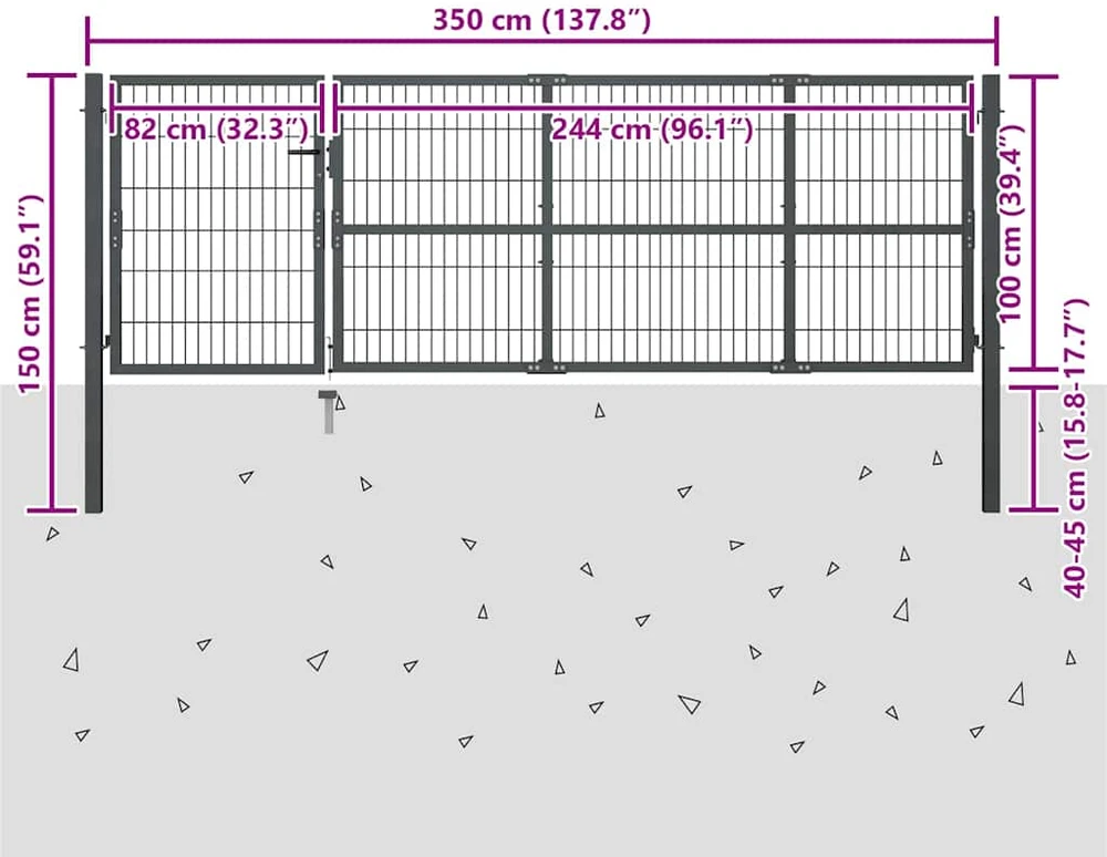 Sodo vartai su stulpais, antracito sp., 350x100 cm, plienas