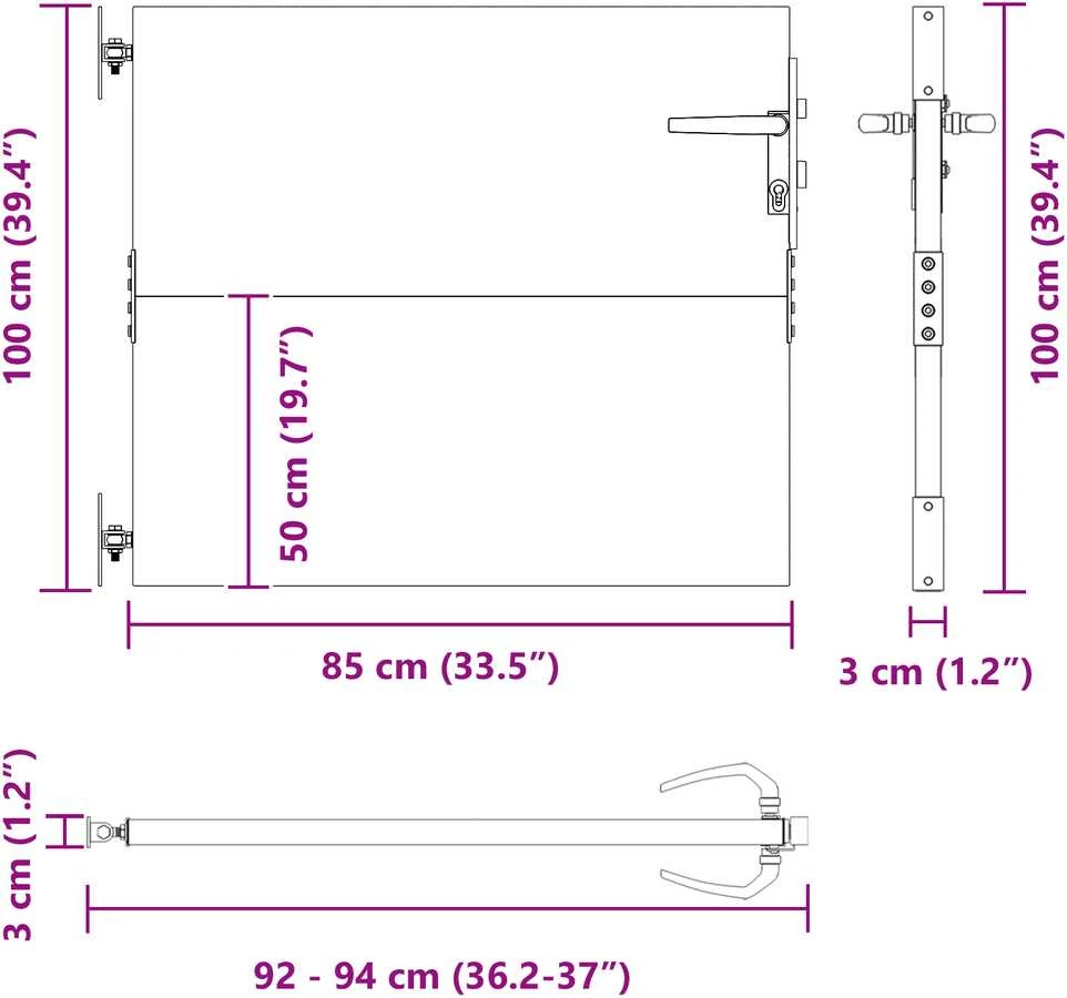 Sodo vartai 85 x 100 cm Juoda Užrakintas