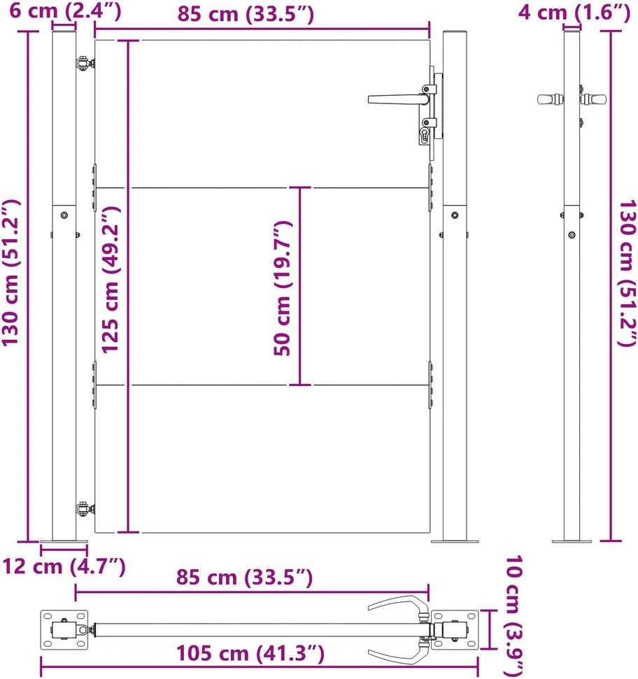 Sodo vartai Juoda 105 x 130 cm Milteliniu būdu dengtas plienas