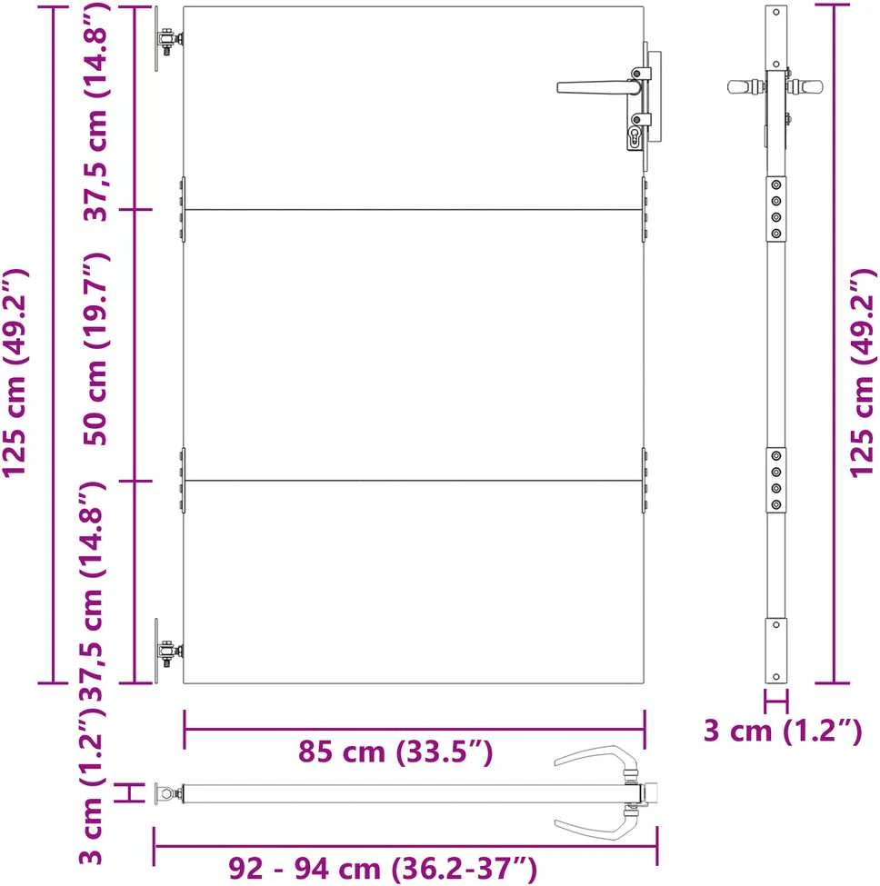 Sodo vartai 85 x 125 cm Juoda Užrakintas