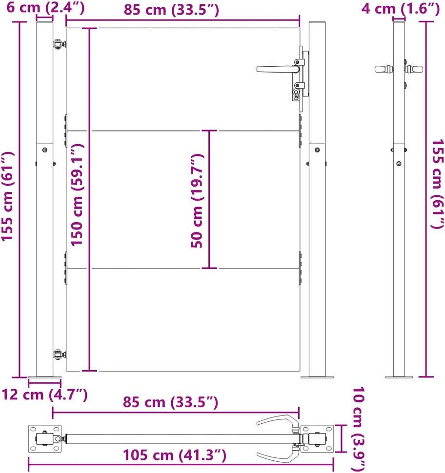 Sodo vartai Juoda 110 x 155 cm Milteliniu būdu dengtas plienas