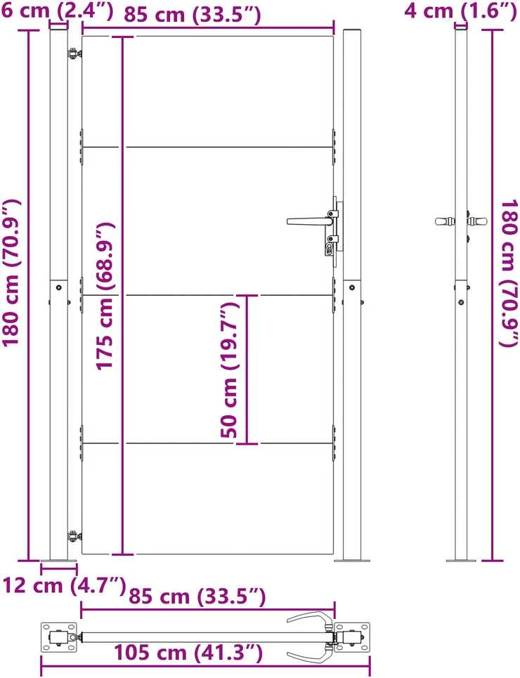 Sodo vartai Juoda 110 x 180 cm Milteliniu būdu dengtas plienas