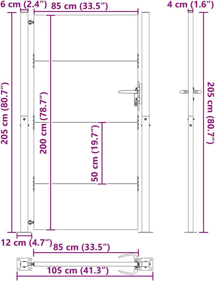 Sodo vartai Juoda 105 x 205 cm Milteliniu būdu dengtas plienas