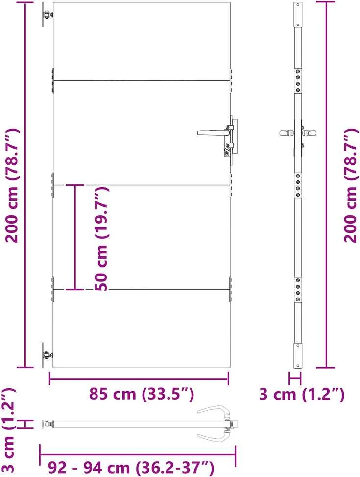 Sodo vartai 85 x 200 cm Juoda Užrakintas