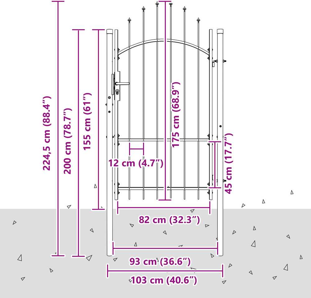 Sodo vartai WOERDEN 175 x 100 cm Plienas Pilka Užrakintas