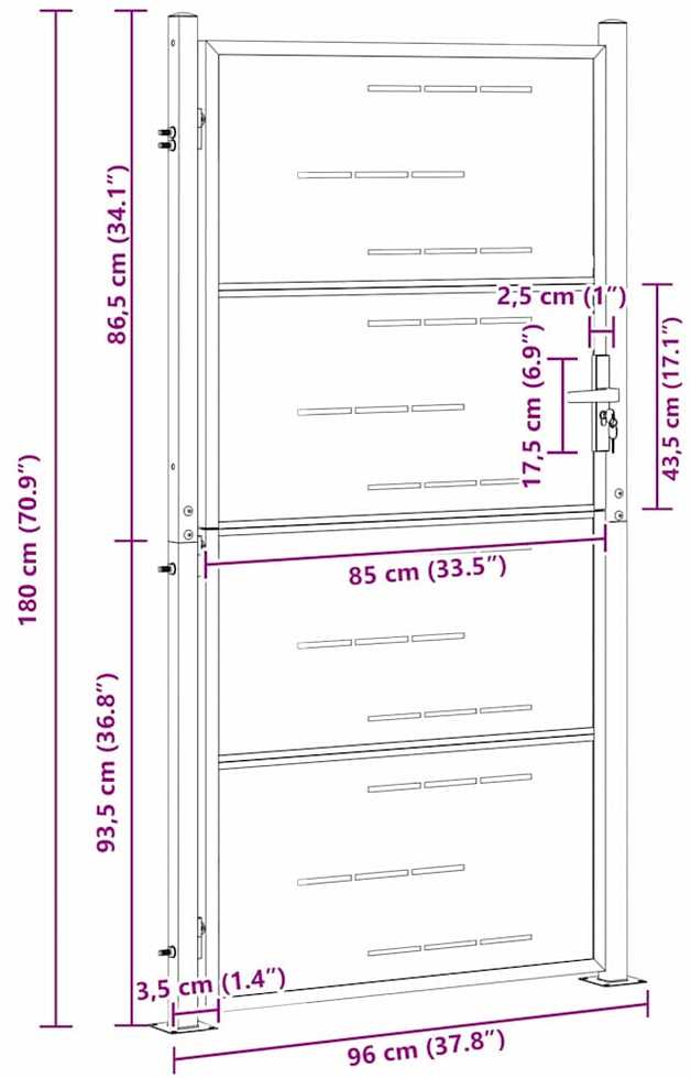 Sodo vartai 85 x 174 cm Nerūdijantis plienas Užrakintas