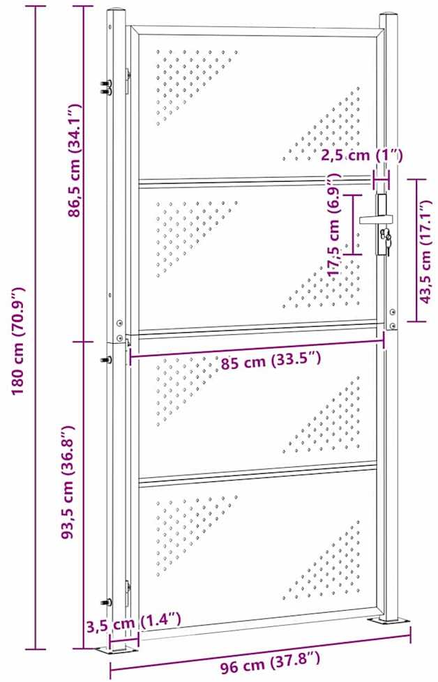 Sodo vartai 85 x 174 cm Nerūdijantis plienas Užrakintas