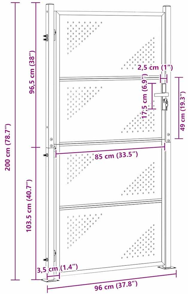 Sodo vartai su užraktu Sidabro 96 x 200 cm Nerūdijantis Plienas