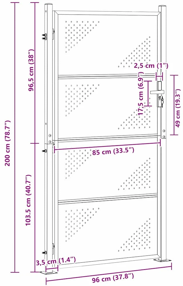 Sodo vartai su užraktu Sidabro 96 x 200 cm Nerūdijantis Plienas