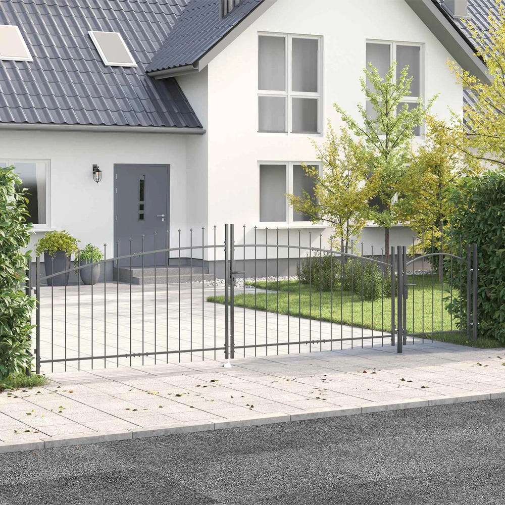 Sodo vartai WOERDEN 125 x 500 cm Plienas Pilka Užrakintas