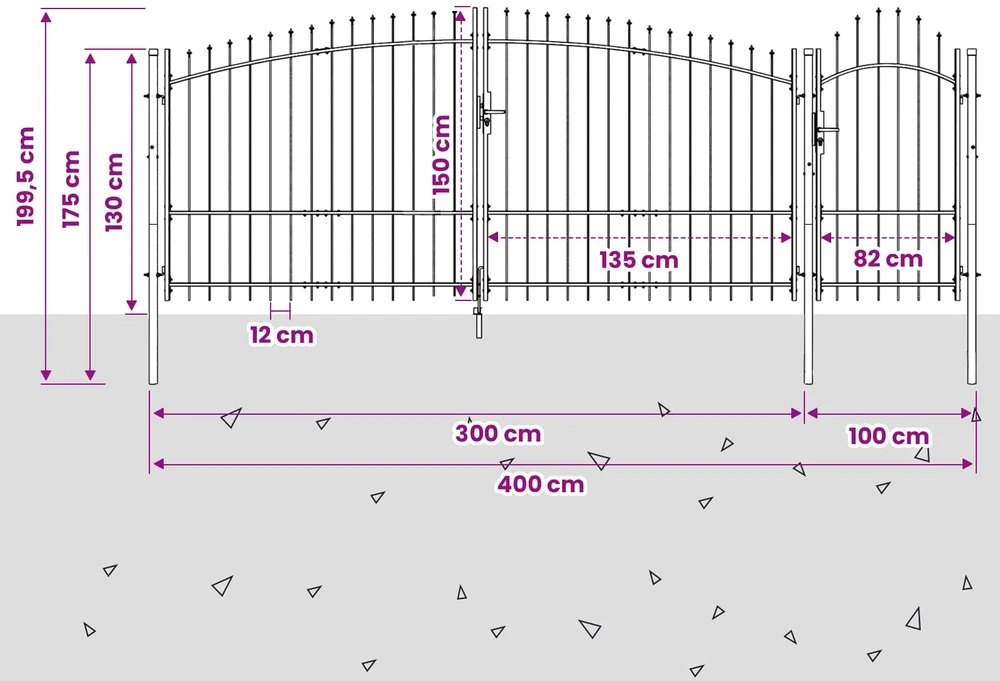 Sodo vartai WOERDEN 150 x 400 cm Plienas Pilka Užrakintas