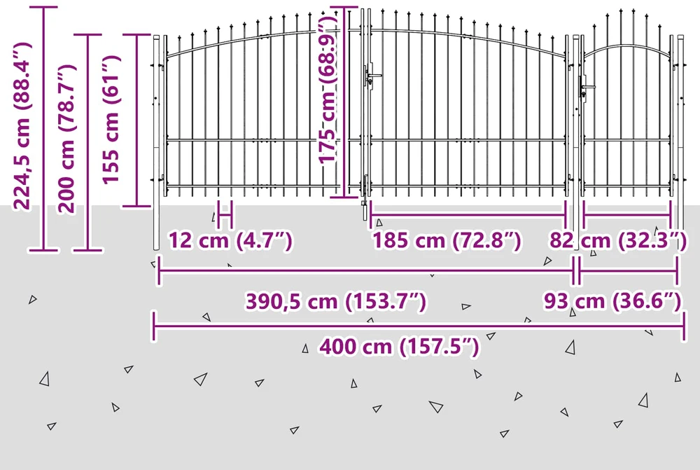 Sodo vartai WOERDEN 175 x 400 cm Plienas Pilka Užrakintas