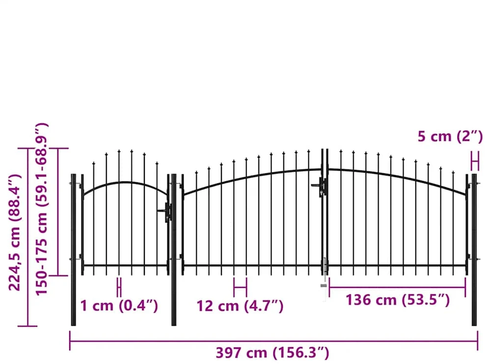 Sodo vartai, juodos spalvos, 2,25x4m, plienas