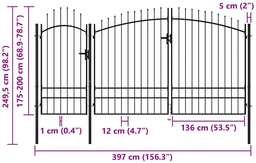 Sodo vartai, juodos spalvos, 2,45x4m, plienas