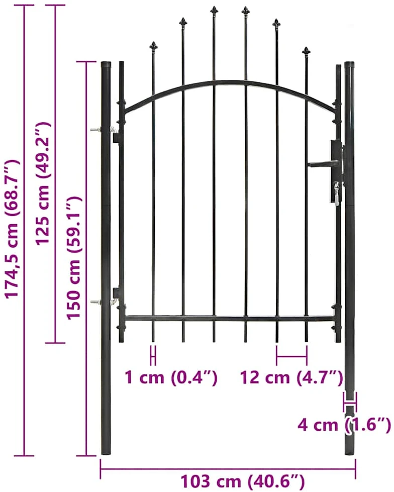 Sodo vartai, juodi, 1x1,75m, plienas