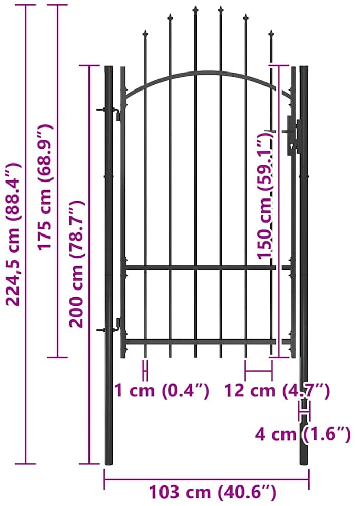 Sodo vartai, juodos spalvos, 1x2,2m, plienas