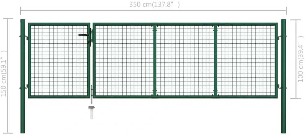 Sodo vartai, žalios sp., 350x100cm, plienas