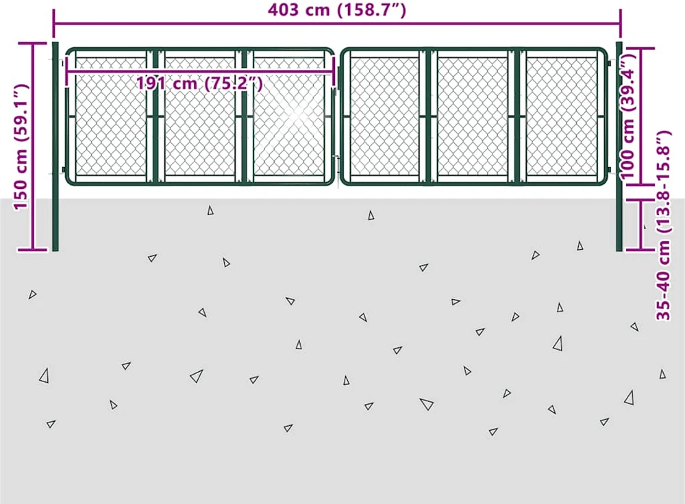 Sodo vartai, plieniniai, 400x100 cm, žali