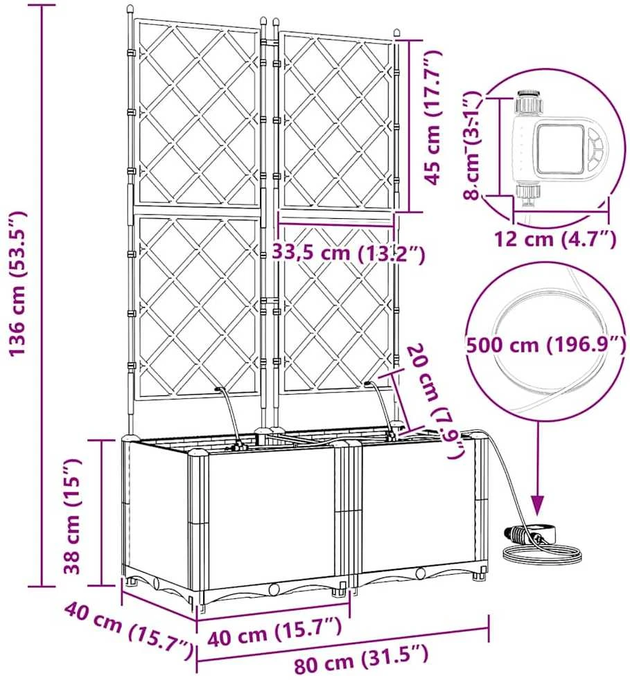 Sodo vazonas 2 vnt. Balta 80 x 40 x 142 cm PP