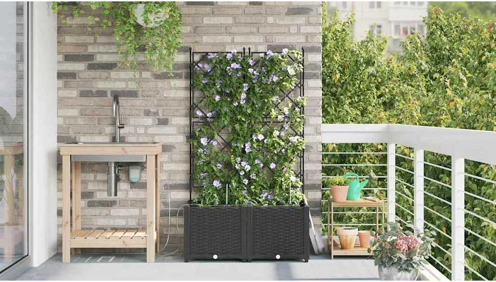 Sodo vazonas 2 vnt. Juoda 80 x 40 x 142 cm PP