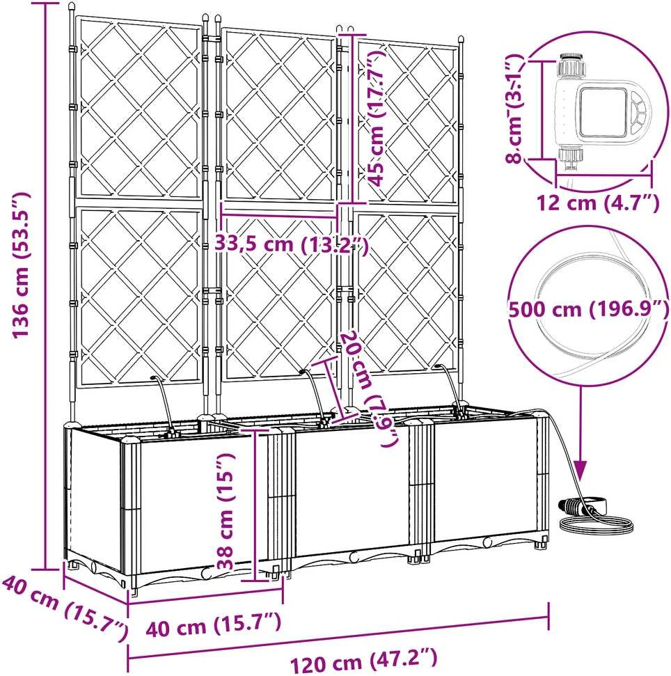 Sodo vazonas 3 vnt. Pilka 120 x 40 x 142 cm PP