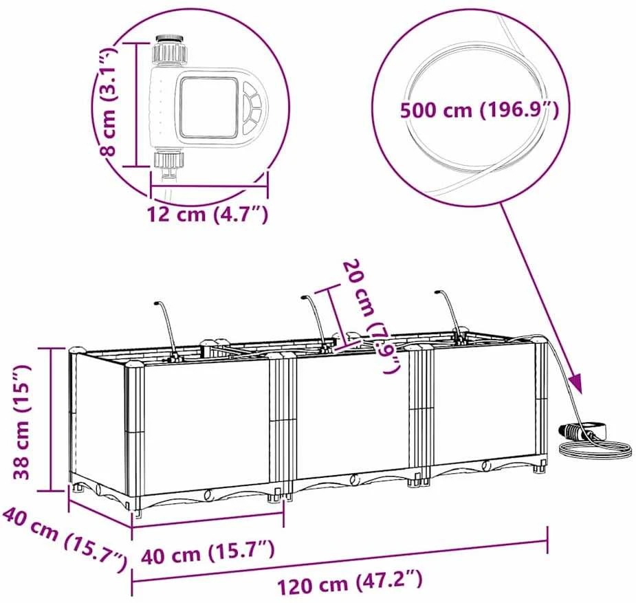 Sodo vazonas 3 vnt. Juoda 120 x 40 x 37,5 cm PP
