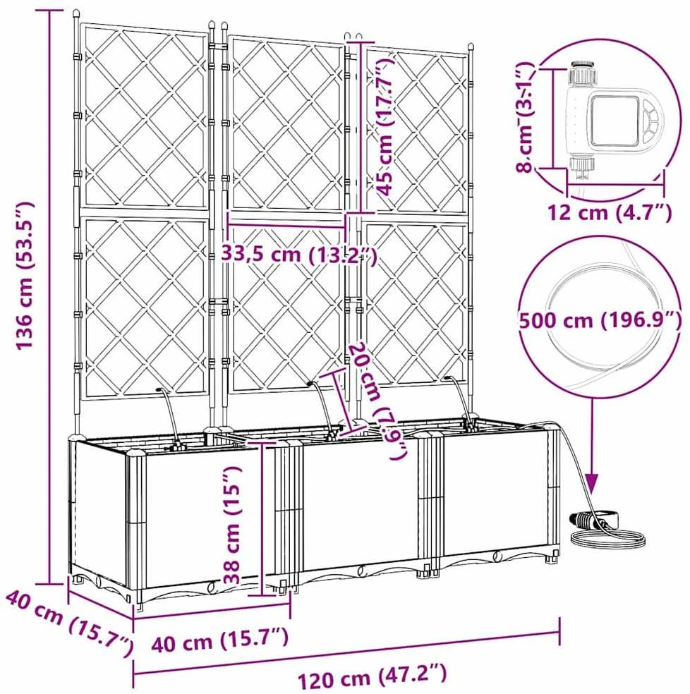 Sodo vazonas 3 vnt. Balta 120 x 40 x 142 cm PP