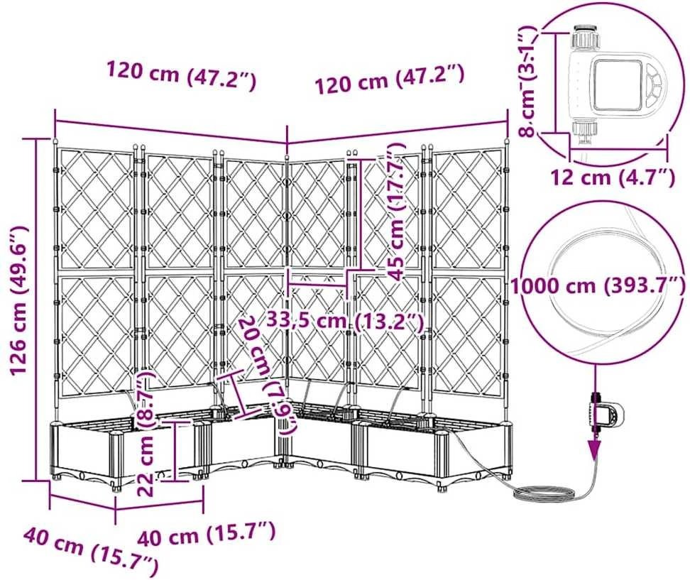 Sodo vazonas 5 vnt. Balta 120 x 120 x 126 cm PP