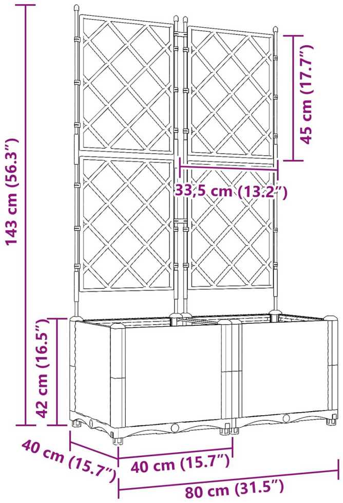 Sodo vazonas 2 vnt. Ruda 80 x 40 x 143 cm PP