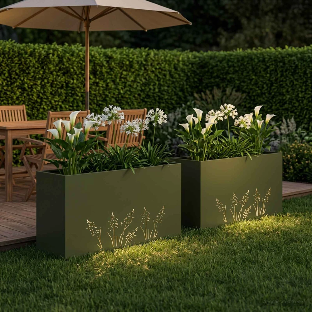 Sodo vazonas 2 vnt. Alyvuogių žalia 100 x 20 x 49 cm
