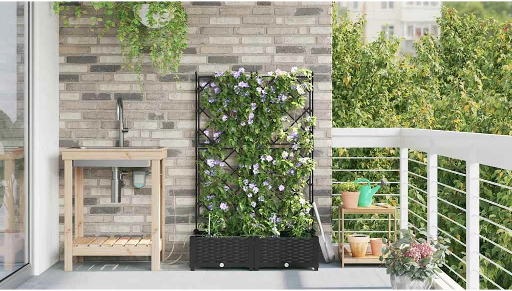Sodo vazonas 2 vnt. Juoda 80 x 40 x 126 cm PP