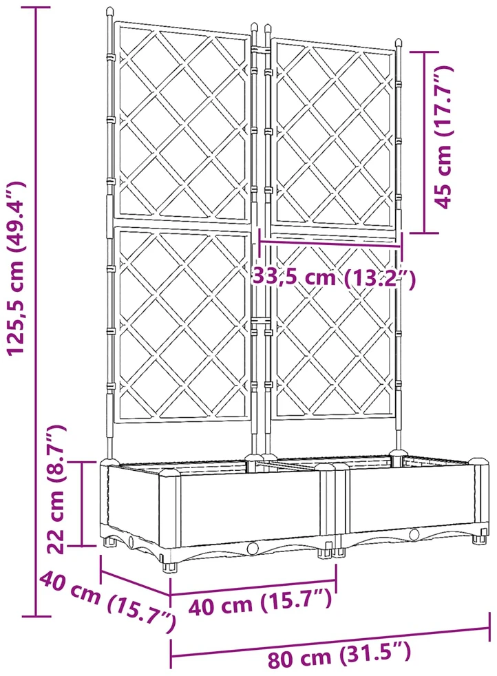 Sodo vazonas 2 vnt. Pilka 80 x 40 x 125,5 cm PP