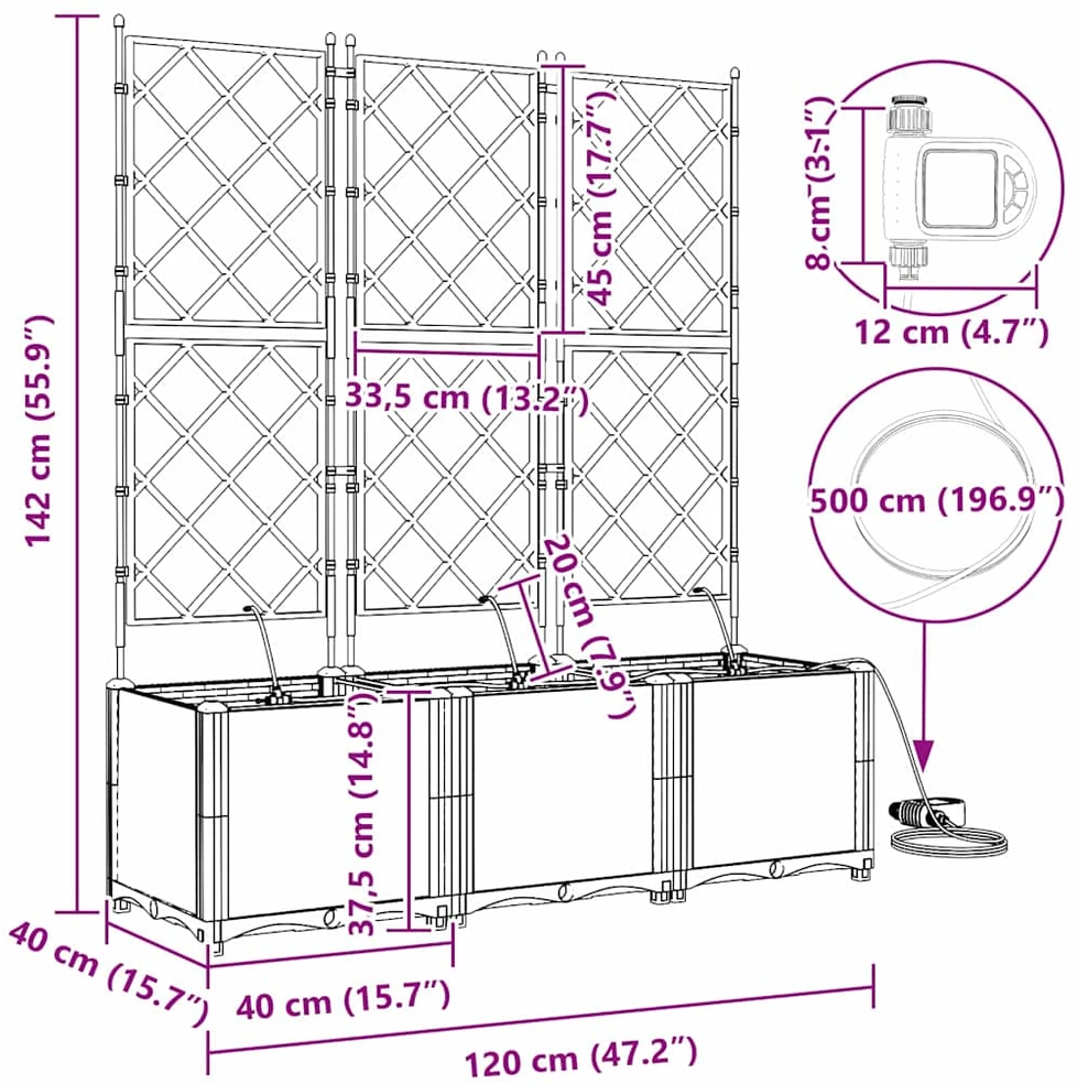 Sodo vazonas 3 vnt. Juoda 120 x 40 x 142 cm PP