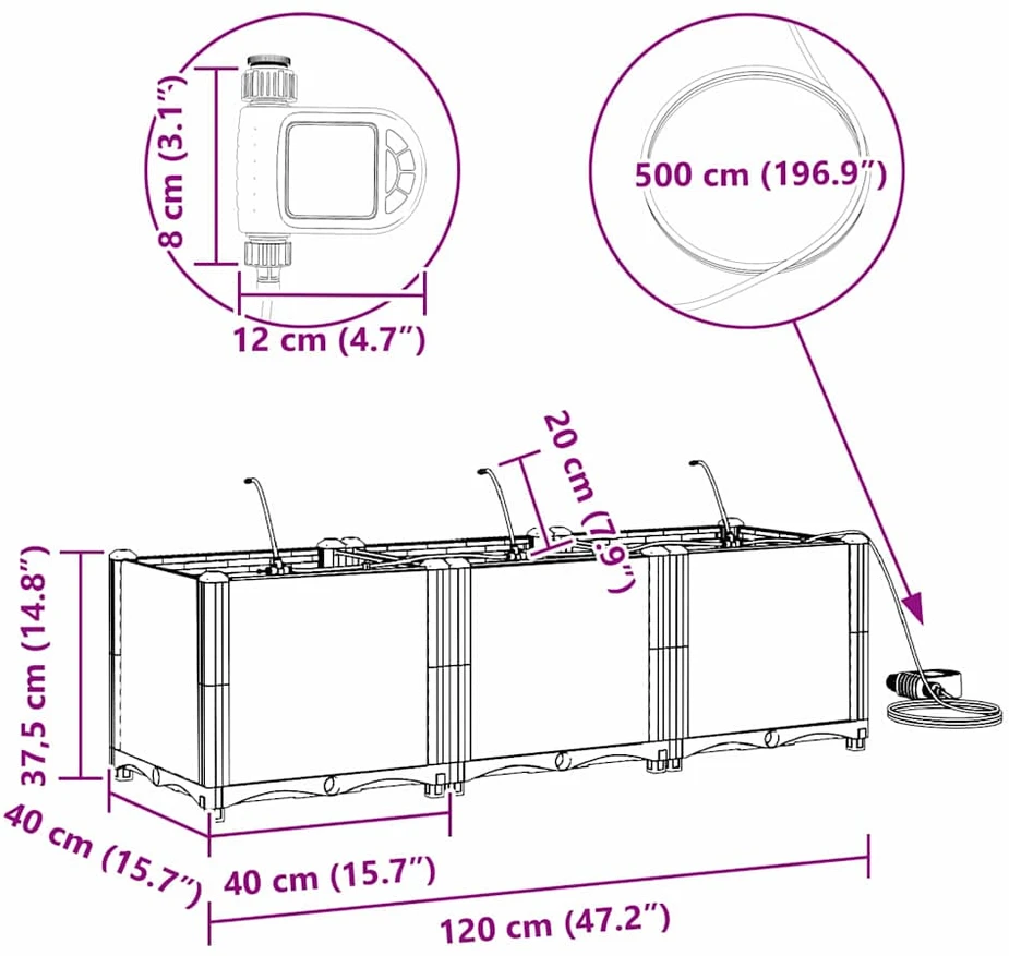 Sodo vazonas 3 vnt. Ruda 120 x 40 x 37,5 cm PP