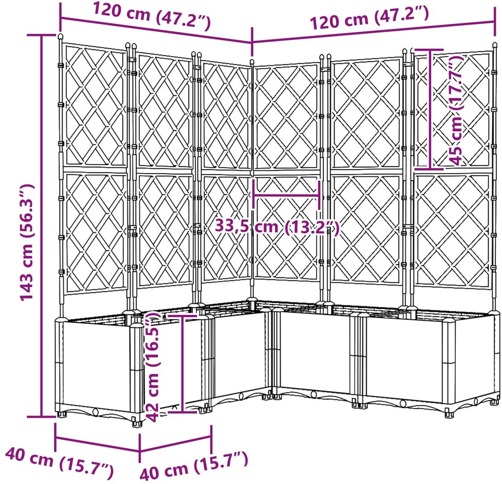 Sodo vazonas 5 vnt. Pilka 120 x 120 x 143 cm PP