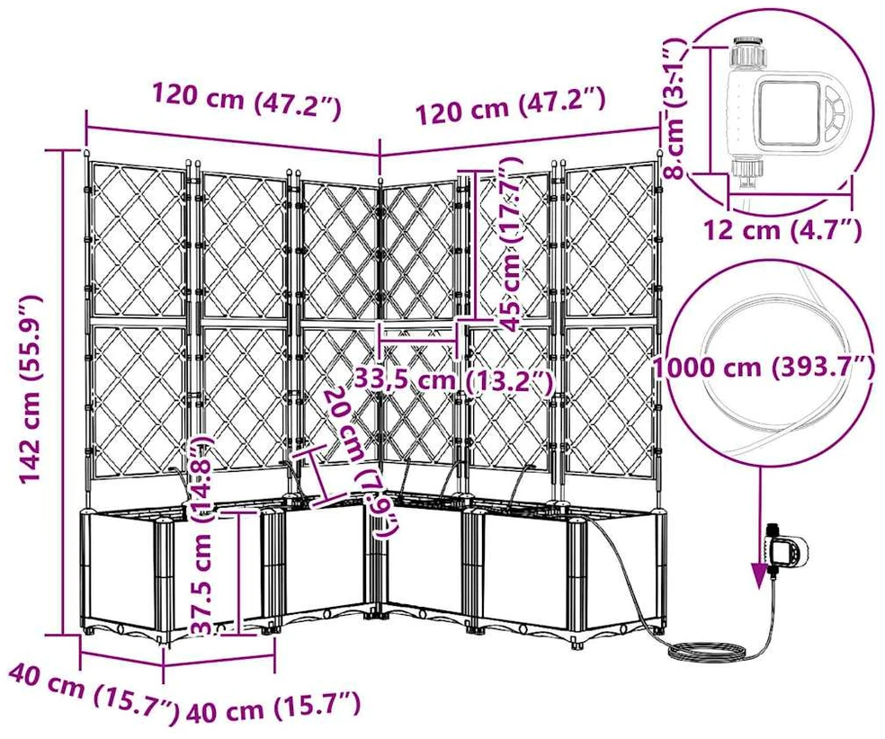 Sodo vazonas 5 vnt. Ruda 120 x 120 x 142 cm PP
