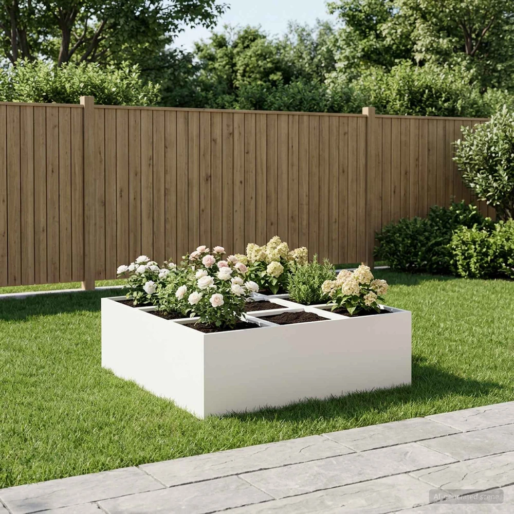 Sodo vazonas Balta 100 x 100 x 40 cm Šaltai valcuotas plienas
