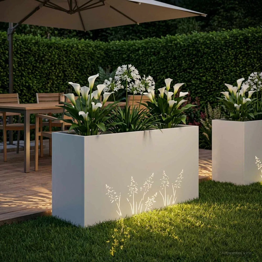 Sodo vazonas Balta 100 x 20 x 49 cm Šaltai valcuotas plienas