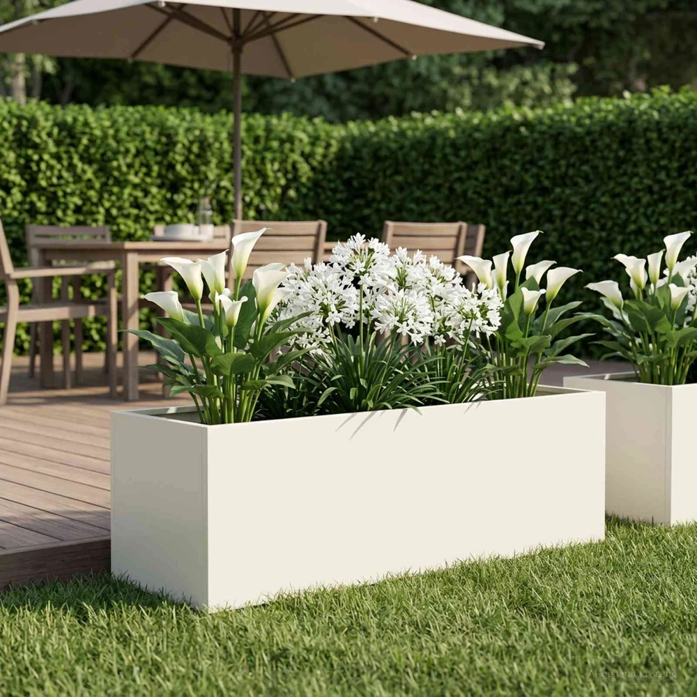 Sodo vazonas Balta 100 x 30 x 30 cm Šaltai valcuotas plienas