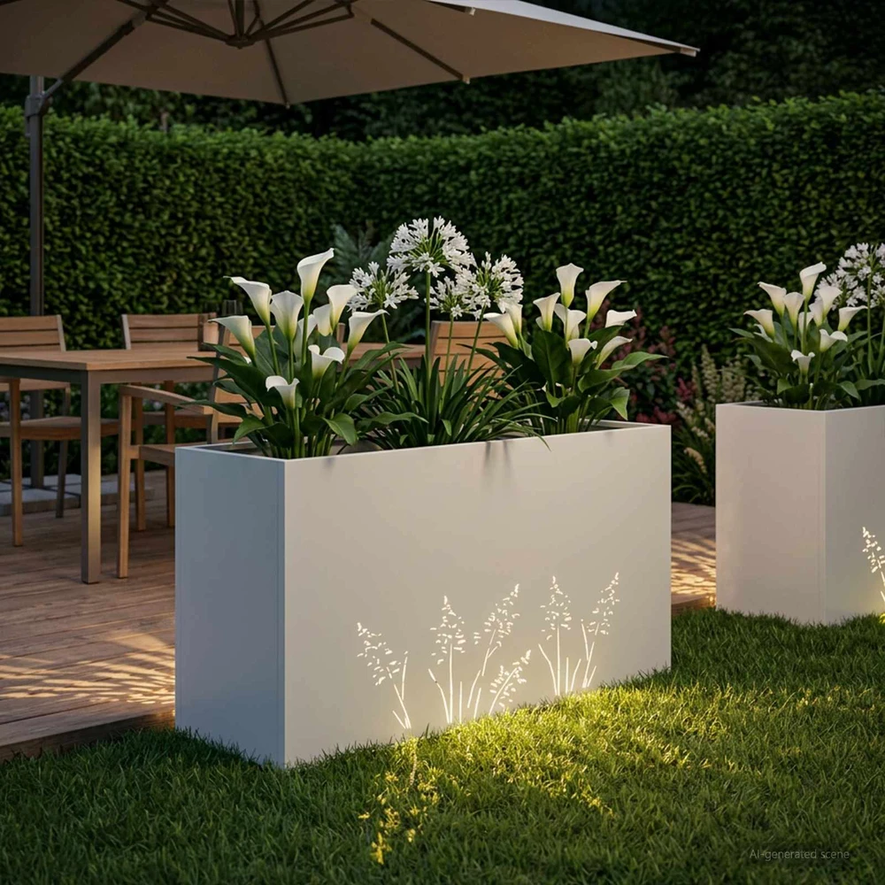 Sodo vazonas Balta 100 x 30 x 49 cm Šaltai valcuotas plienas