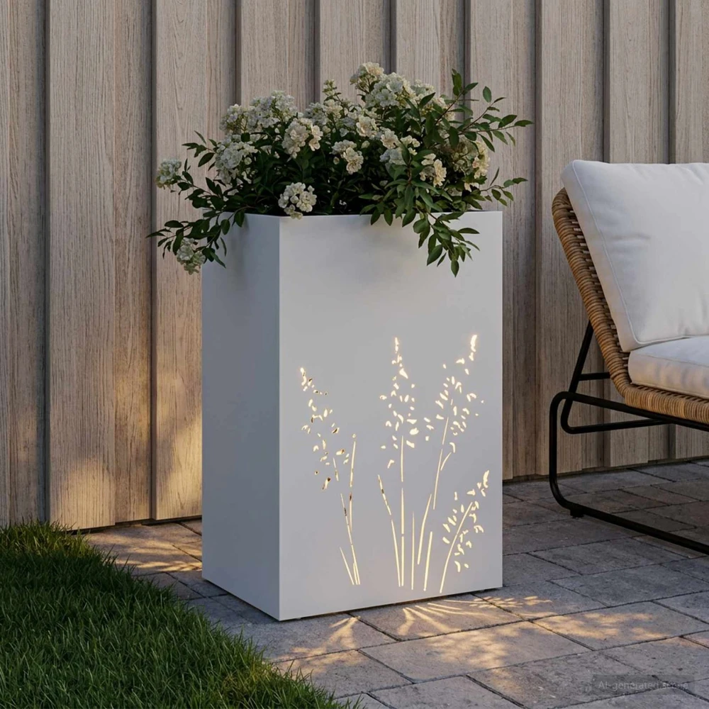 Sodo vazonas Balta 50 x 30 x 75 cm Šaltai valcuotas plienas