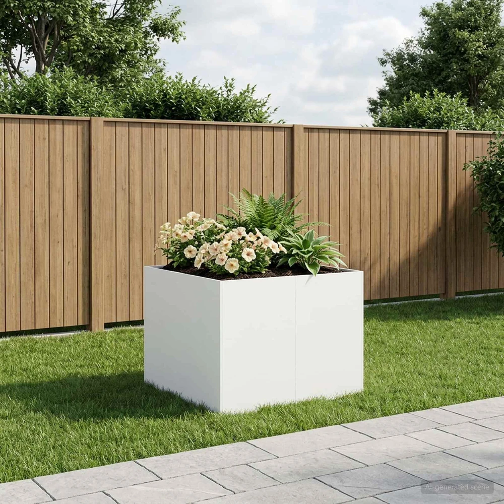 Sodo vazonas Balta 80 x 80 x 60 cm Šaltai valcuotas plienas