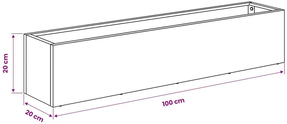 Sodo vazonas Juoda 100 x 20 x 20 cm Šaltai valcuotas plienas