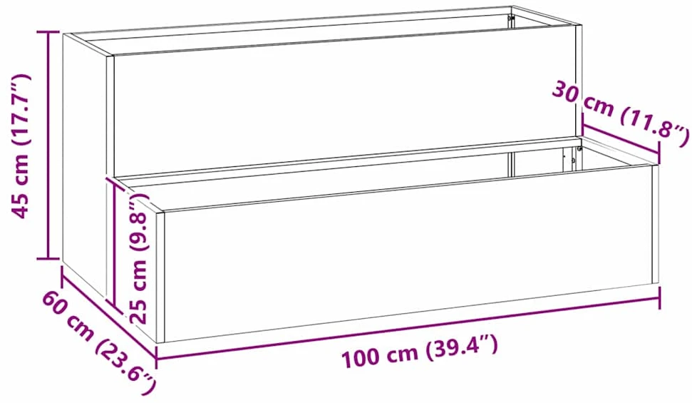 Sodo vazonas Juoda 100 x 60 x 45 cm Šaltai valcuotas plienas