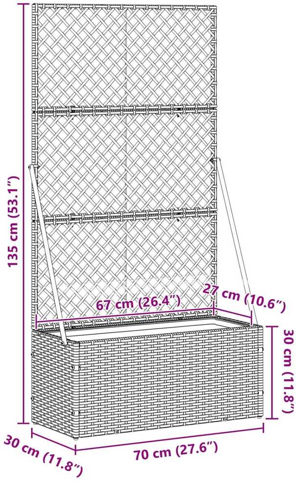 Sodo trelių vazonas Juodas 70 x 30 x 135 cm Metalas