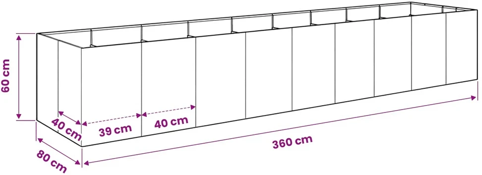 Sodo vazonas Rūdijanti 360 x 80 x 60 cm